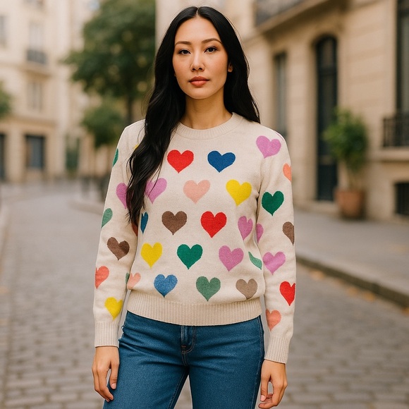 Wildfox Cream and Red Heart Crew Neck Sweater - Picture 1 of 2